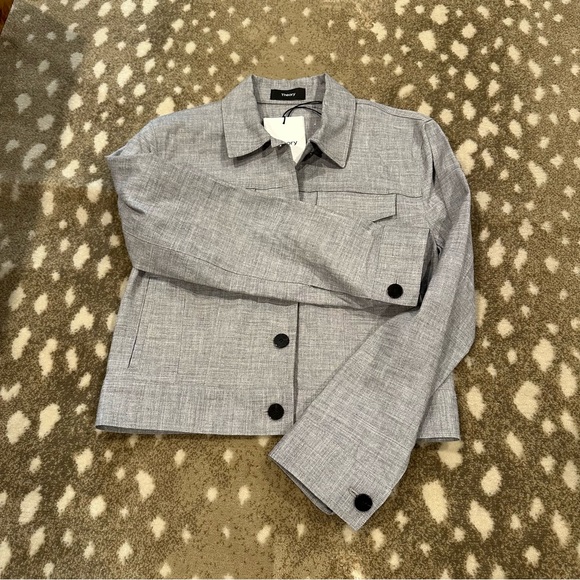 Theory Denim Light JCKT/Long Sleeve Bluet Melange Eco Sharkskin Top. Size S NWT - Picture 6 of 15